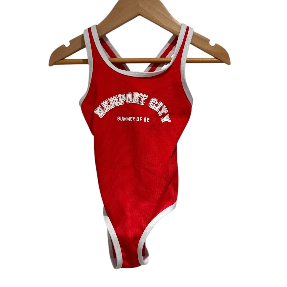 ZARA red & white ribbed one-piece bathing suit - size 12-24 months